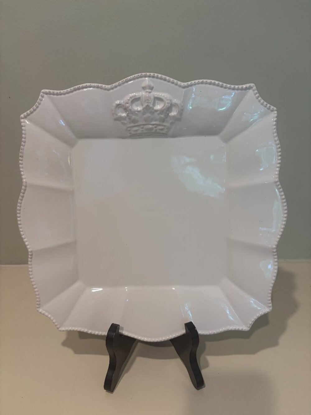 BLUE SKY 2010 CLAYWORKS REGAL CROWN WHITEWASHED SQUARE PLATTER 12 1/2" Preowned